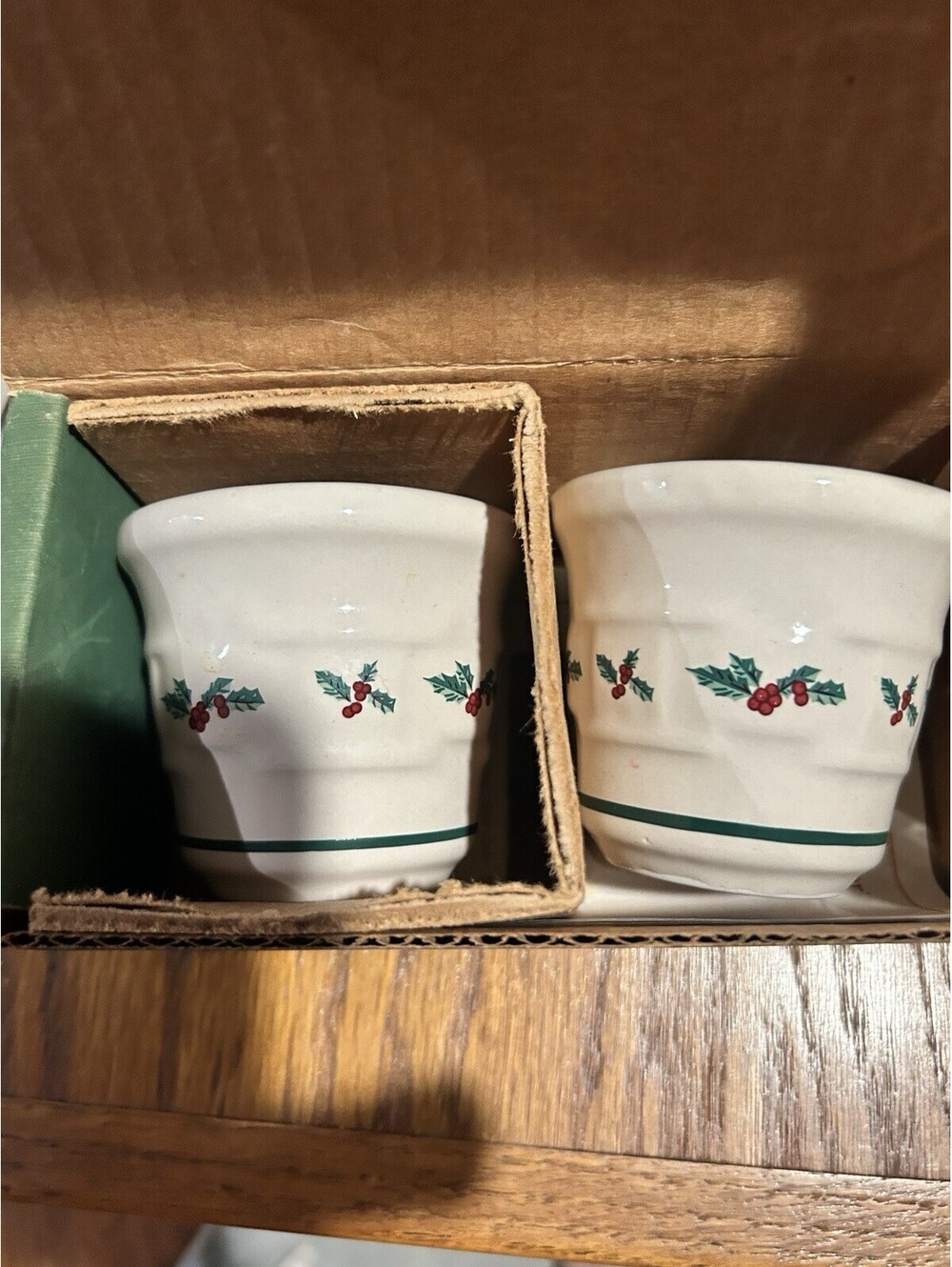LONGABERGER POTTERY TRADITIONAL CHRISTMAS HOLLY VOTIVE HOLDERS Set Of 2